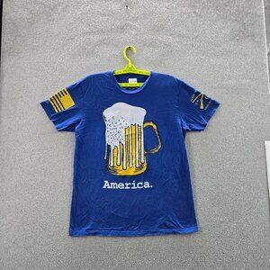 Grunt Style Women Shirt L Blue‎ Graphic Beer Mug Casual Logo Short Sleeve